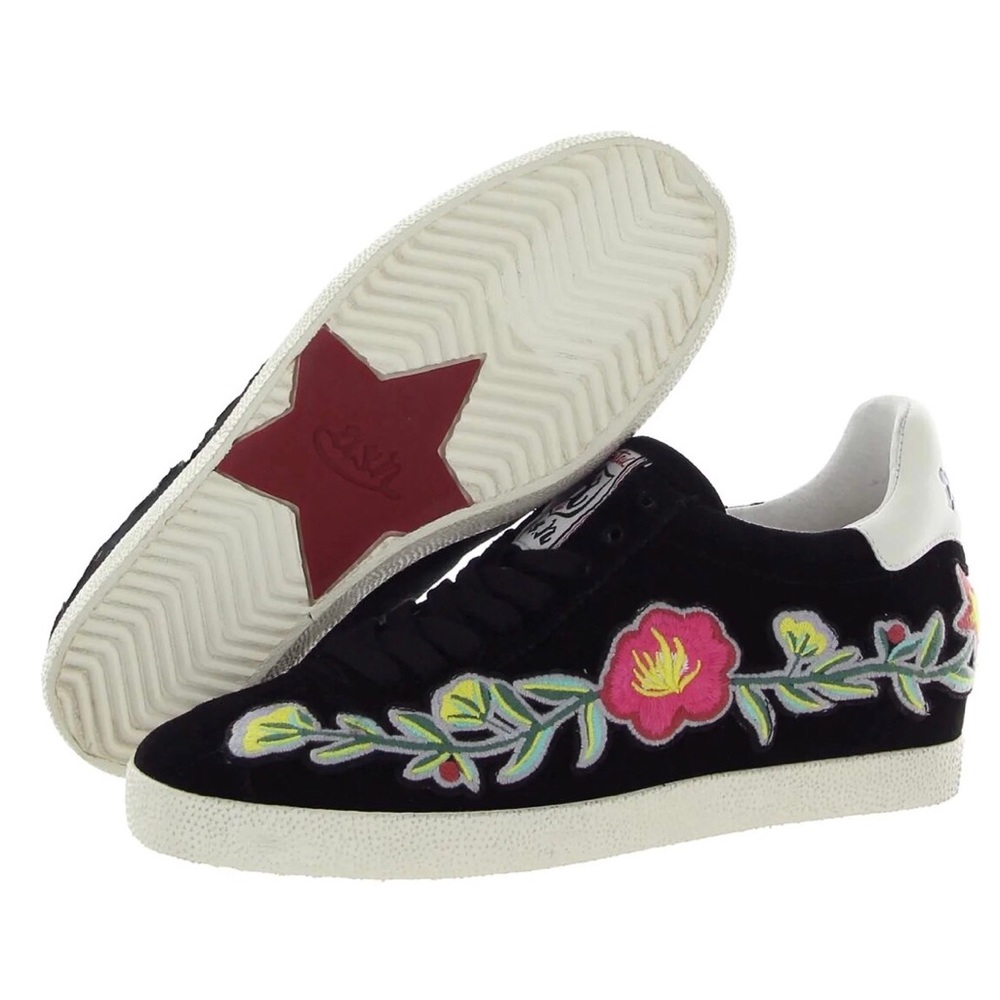 🎄 ASH Black Floral Leather Sneakers Shoes 6/36 NEW!